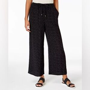 Eileen Fisher Morse Code Print Wide-Leg Crop Pants Black Size Large R4